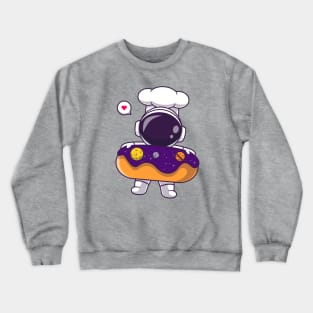 Cute Astronaut Chef With Donut Space Cartoon Crewneck Sweatshirt